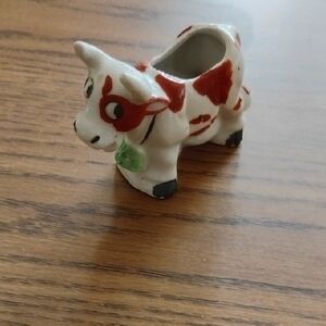 Ceramic Cow Creamer Pitcher - White with Red Spots